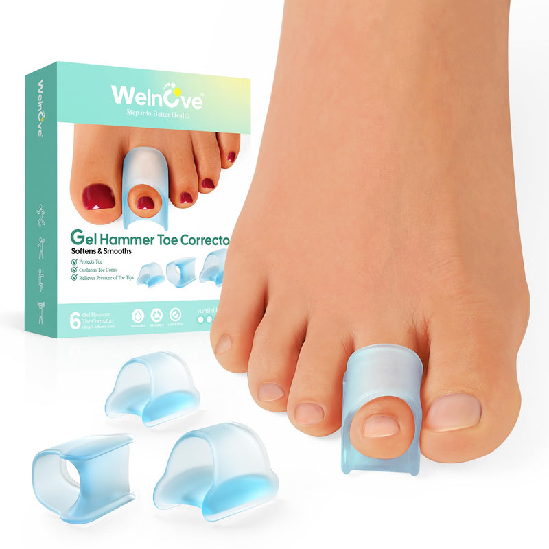 Welnove Hammertoe Corrector - 6 PCS Toe Splints Realign Bent, Curled, Crooked, Claw, Hammer Toes - Toe Straighteners for Men and Women - Blue