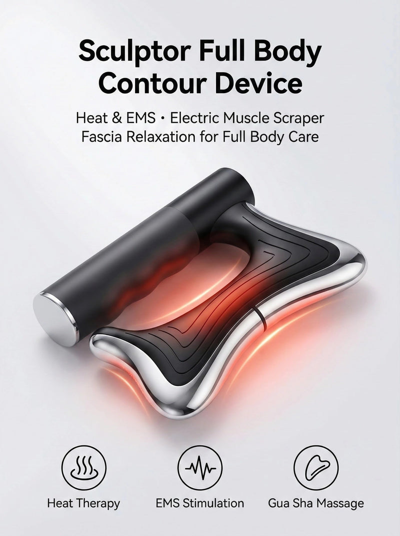 Heated Muscle Scraper Tool, Electric Full Body Contouring Device, Gua Sha Massager and Fascia Knife for Deep Tissue Relaxation, Portable Arm Leg Back Neck Waist Care with LED Display