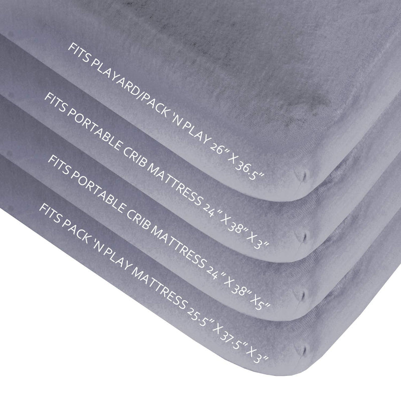 [Australia] - Biloban Pack and Play Sheets Fitted, 2 Pack Pack and Play Sheet Fits for Graco Pack n Play Mattress, Neutral Playard Sheets for Baby Boys and Girl, Grey & White, 38”X 26” 38 X 26 Inch 