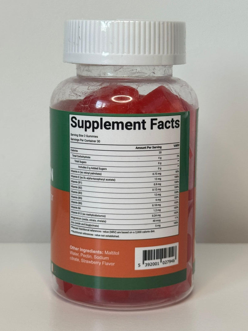 Multivitamin Gummies for Adults | 12 Essential Vitamins & Minerals with B-Complex, Zinc & Magnesium | Gluten & Sugar Free | Daily Supplement | Strawberry Flavour | 60 Gummies Gaelwell®