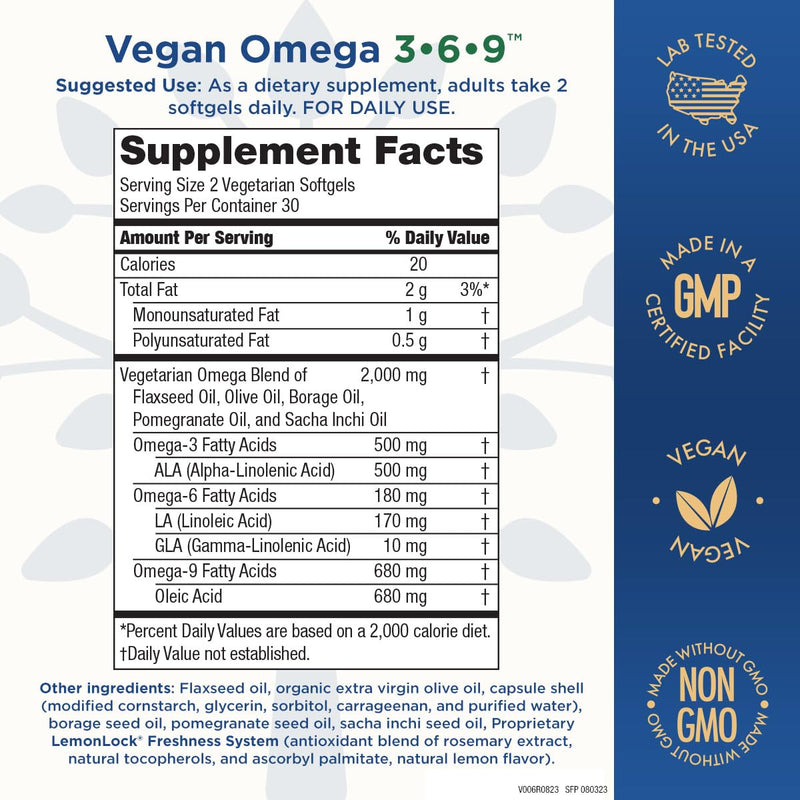[Australia] - Purity Products Omega 3-6-9 Vegan and Vegetarian Omega Formula - “5 in 1” Essential Fatty Acid Complex - Scientifically Formulated Plant-Based Omega 3 6 9 Essential Fatty Acids (EFA) - from (60) 60 