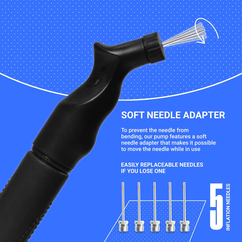 [Australia] - SPORTBIT Ball Pump with 5 Needles - Push & Pull Inflating System - Great for All Exercise Balls - Volleyball Pump, Basketball Inflator, Football & Soccer Ball Air Pump - Goes with Needles Set Black 