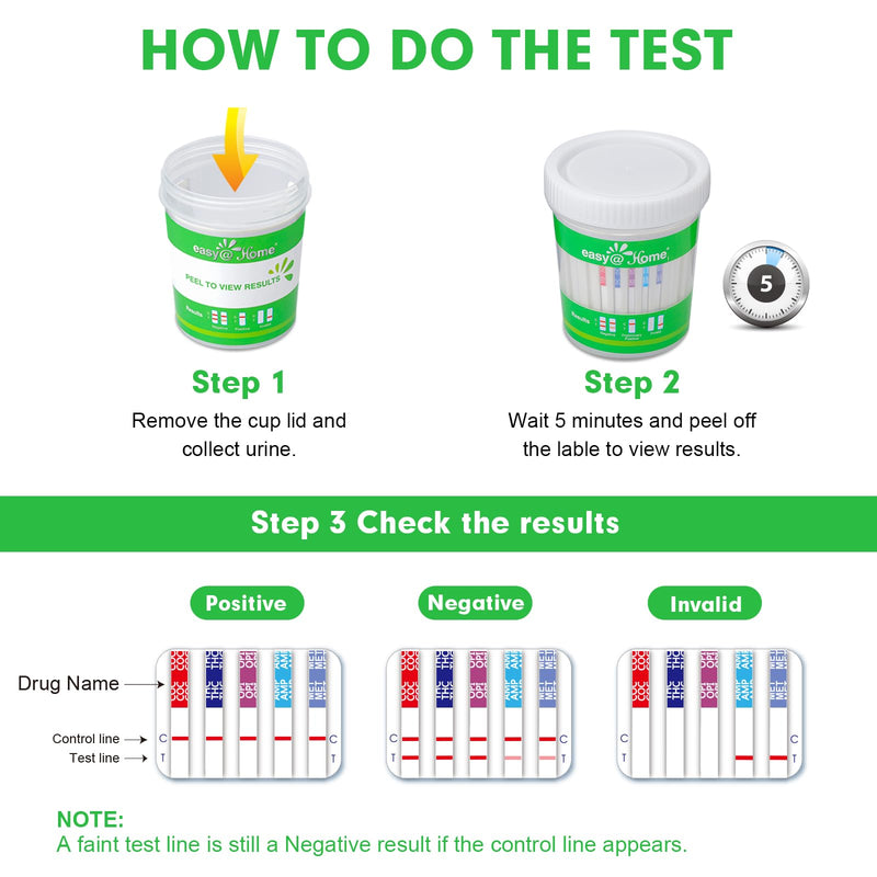 Easy@Home 5 Panel Drug Test Cup, at Home Urine Drug Test Kit, 1 Pack | Testing 5 popular drug, Marijuana (THC),Amphetamine (AMP),Cocaine (COC), Methamphetamine (MET), Opiate (OPI 2000) - ECDOA-254 1 Count