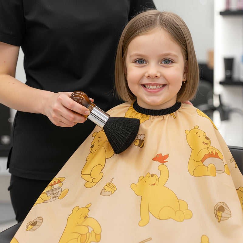 Barber Cape Duster Brush Clip Set- Cute Yellow Bear Theme Kids Hair Cutting Set Hairdressing Adjustable Neck Cape Hair Brush Duster With Clips Salon Barber Supplies for Children Boys Girls