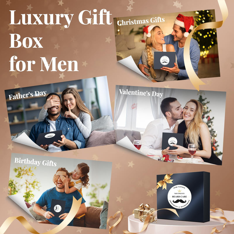 [Australia] - NOVTWENTY Beard Growth Set - 7-piece beard care set for men, including beard wash, beard oil and beard growth oil, beard conditioner, beard balm, beard comb, gift box set for boyfriend, husband, father 