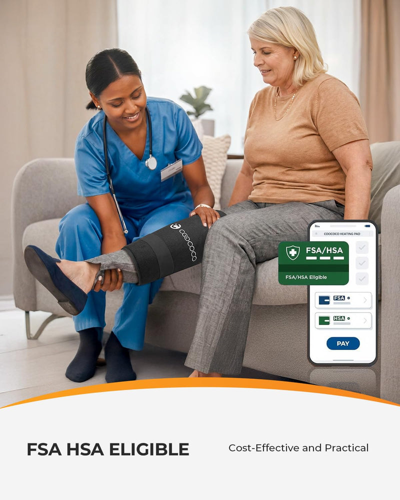 CooCoCo FSA Eligible HSA Hip Heating Pad for Hip and Sciatica Pain Relief | Heated hip brace, 6 heat levels, 4 timers, adjustable wearable fit, soft plush lining for hip, thigh, buttock and lower back 19"x16" Black