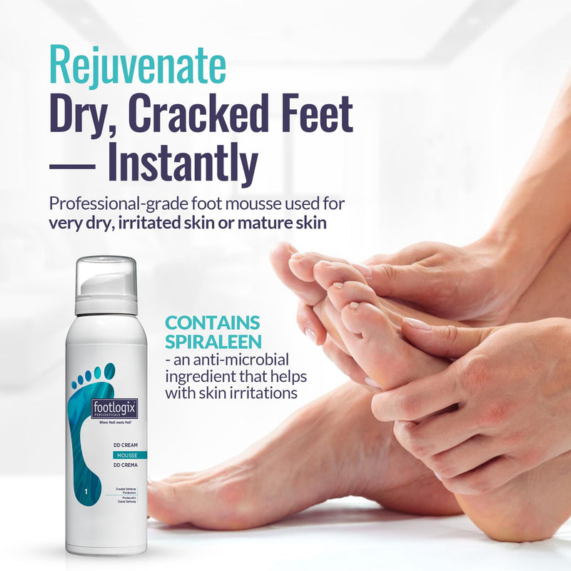 Footlogix DD Cream Mousse Double-Defense Formula 4.23 oz | Urea Foot Cream Mousse with Spiraleen, Co-Q10 & Aloe | Daily Moisturizer for Dry Skin | Dermal Infusion Technology | Fragrance-Free
