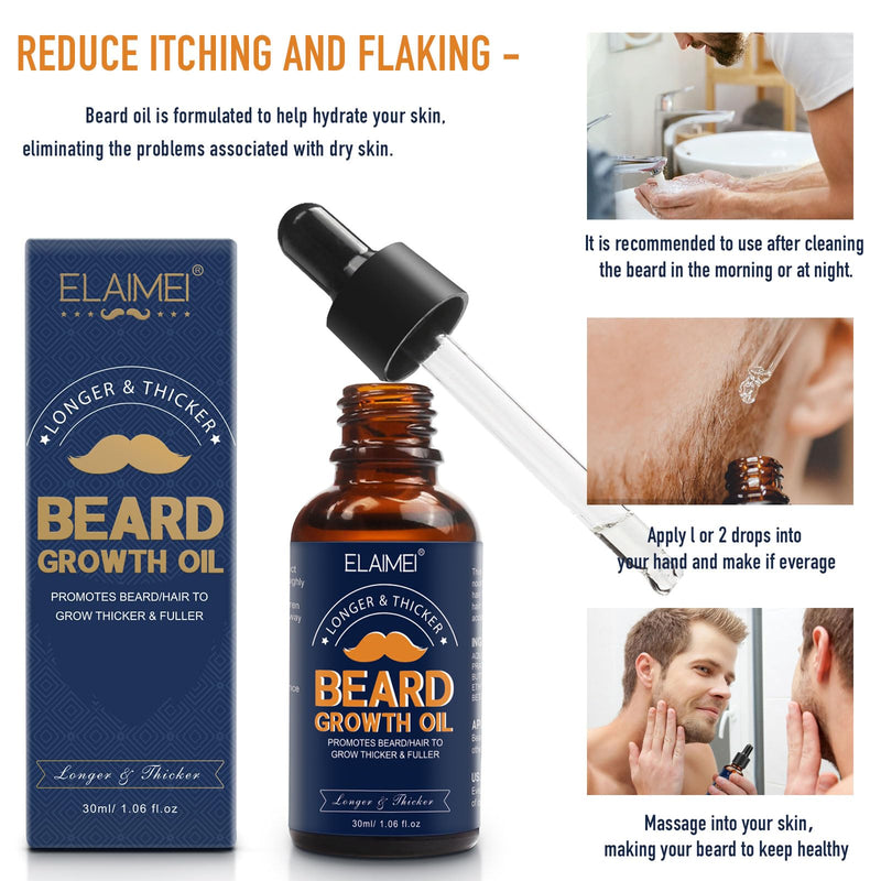 [Australia] - Beard growth set, beard growth kit with beard roller 0.25 mm, beard growth serum oil, beard growth kit, hair growth for men, thickening and strengthening for hair growth and beards 