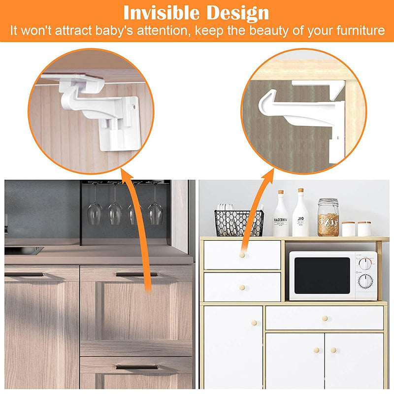 [Australia] - 6 Pack Upgraded Cabinet Locks Baby Proofing - Buumook Children Proof Cupboard Drawers Latches - Safe Quick and Easy Child Safety Lock No Screws & Magnets - Adhesive Easy Installation 6 Pack 