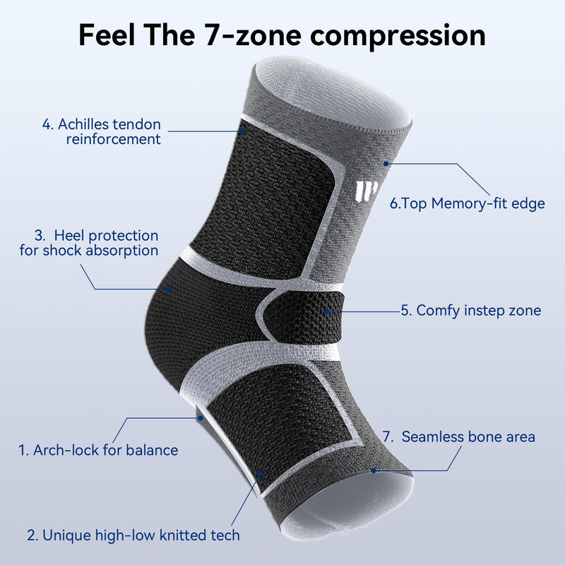 Flat Knitting Ankle Brace For Women&Men, 7-Zone Dynamic Compression Sleeve w/Flex Strap,Foot Support For Sports, Sprained Ankle, Achilles Tendonitis, Plantar Fasciitis Relief(Pack of1)L, Black Large