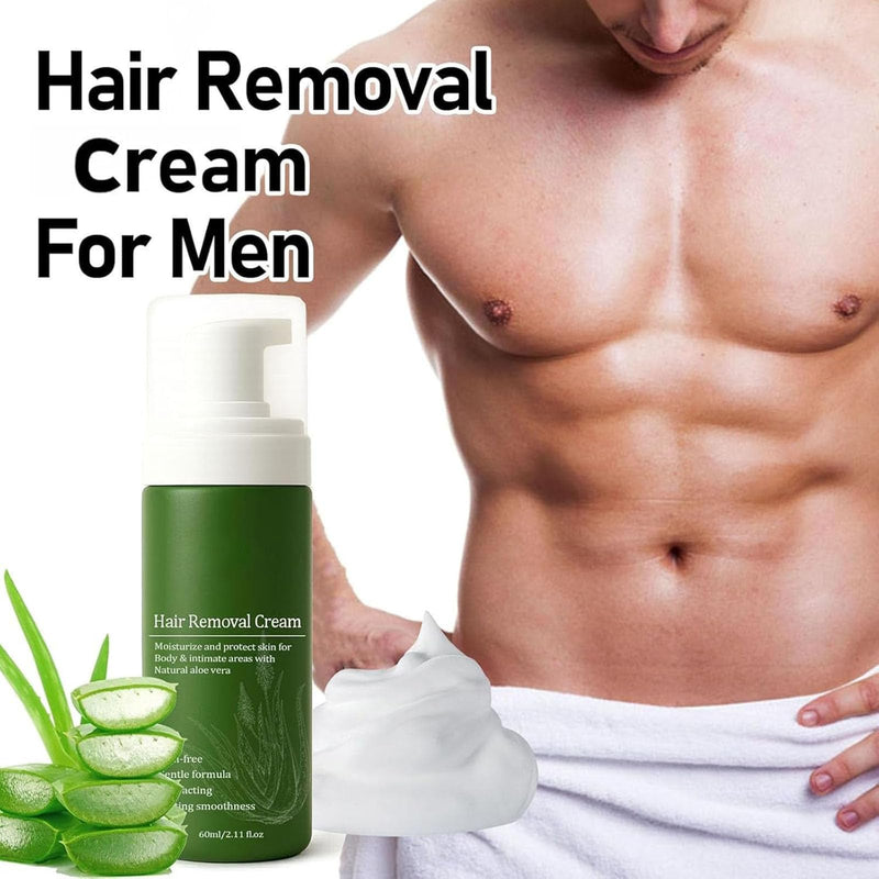 Man Hair Removal Cream, Hair Removal Cream for Men, Natural Aloe Vera Quick Gentle Fast-Acting Hair Remover Mousse for Face Body & Intimate, Moisturizing Nourishing Non-sticky (1) 1