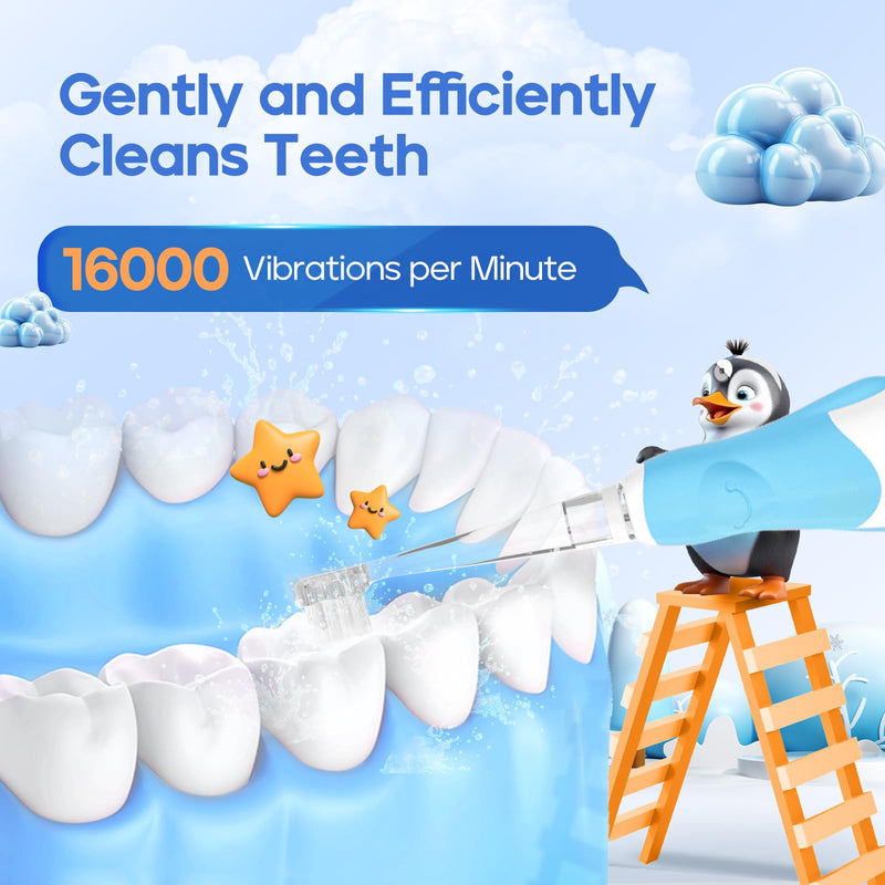 [Australia] - SEAGO Toddler Electric Toothbrushes for Baby Ages 0-3 Years, Baby Toothbrush with Smart Timer and Suction Base, 4 Replacement Brushheads (Blue-C) Blue-c 