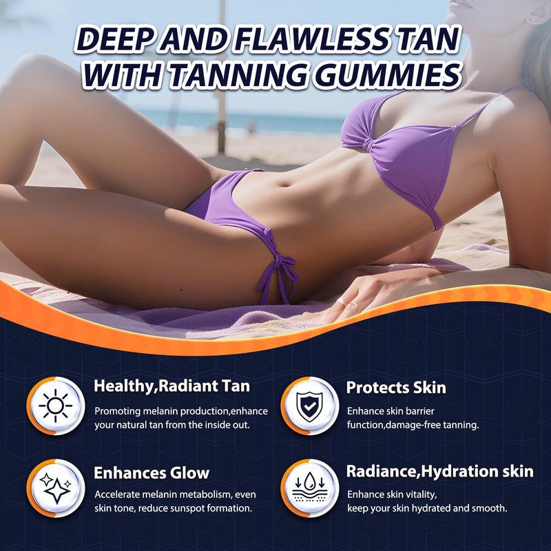 [Australia] - Tanning Gummies - Self Tan Bronzing Supplement that Work Without Sun - No Sugar Vegan with Astaxanthin Lycopene Beta Carotene and Vitamins-60 Count 
