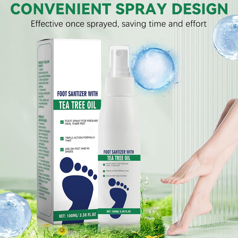 2pcs Foot Spray with Tea Tree Oil, Tea Tree Oil Foot Spray, Foot & Shoe Freshness, Clear Foot Sanitizer Spray, Quick-Drying and Travel-Friendly, 100ml/3.38fl.oz