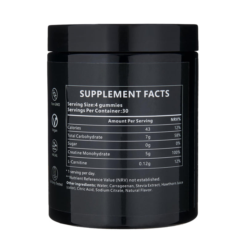 120 Creatine Gummies 5000mg with L Carnitine - Boosts Muscle Growth, Strength, Power, Endurance, Reduces Fat, Enhances Recovery, Vegan, Halal, Non-GMO, Strawberry Flavour