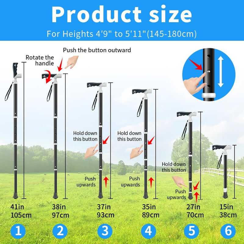 [Australia] - Adjustable Foldable Walking Cane,Titanium Hiking Sticks Canes Walking Sticks for Seniors,Telescopic Walking Canes with Anti-Slip Grip, Lightweight Trekking Cane for Hiking, Climbing 