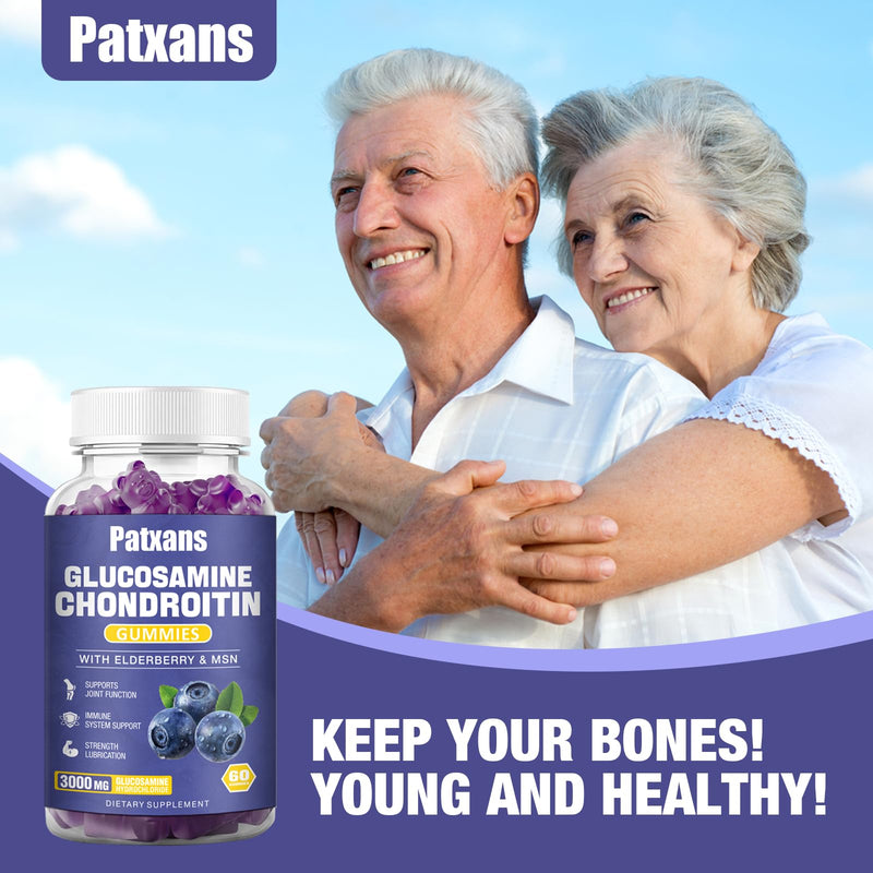 [Australia] - 2 Packs 3000MG Glucosamine Chondroitin Gummies - Extra Strength Joint Health & MSM Elderberry Natural Joint Support Supplement, Flexibility, Antioxidant Immune Support for Adults, 120 Gummies. 60 Count (Pack of 2) 
