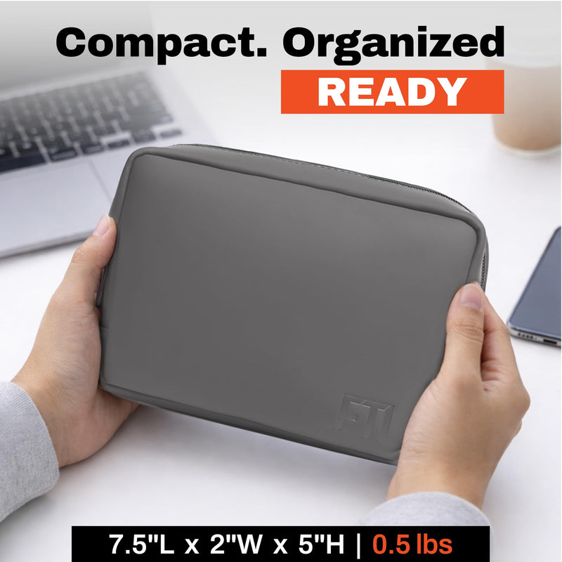 FTL Toiletry Bag Organizer for Men - Water Resistant Vegan Leather Travel Dopp Kit - Fits in Carry-On - Premium Grooming Accessories Organizer - Kenmare Black