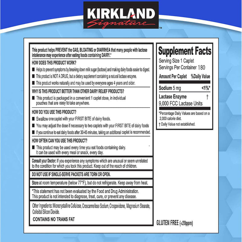 [Australia] - Kirkland Signature Fast Acting Lactase Enzyme 180 Count 180 Count (Pack of 1) 
