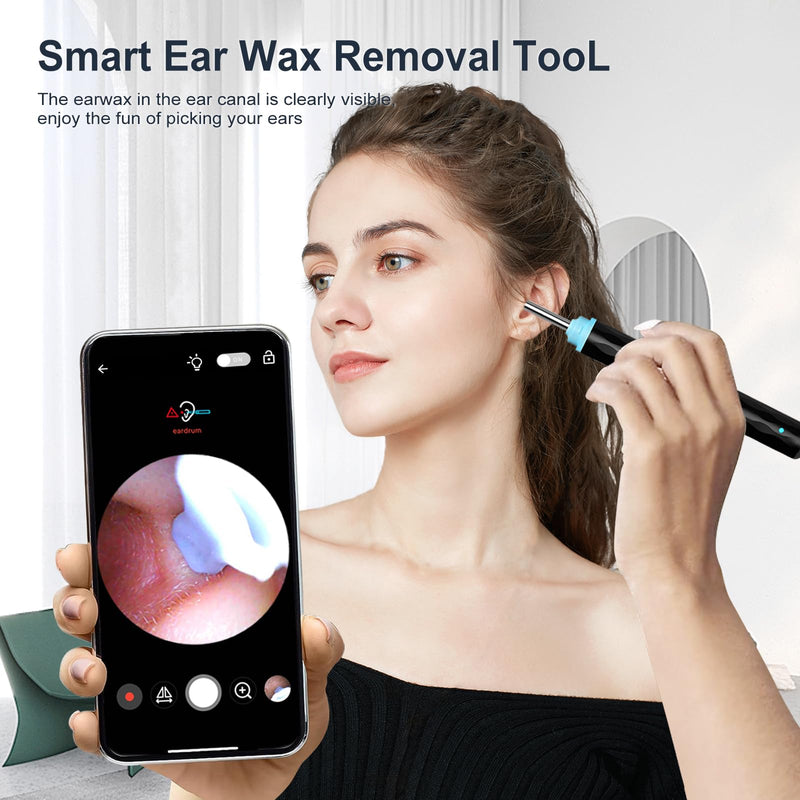 [Australia] - Ear Wax Removal, Ear wax removal tool camera built-in 1296P, Easy and Safe Ear Cleaning, Earwax Removal kit with 9 Ear Set and 8 Traditional Tools, Ear Cleaning Kit for iPhone, iPad, Android Black 