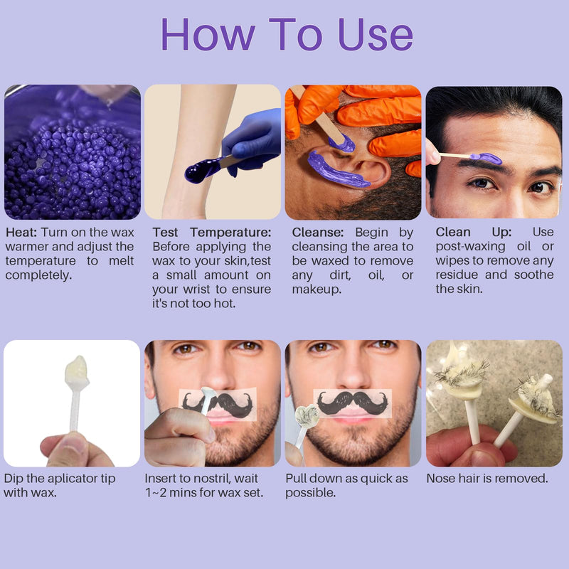 [Australia] - BLITZWAX Nose Wax Sticks for Hard Wax Hair Removal 110pcs Waxing Sticks Kit for Beard, Armpits, Chest, Back and Legs Applicators for Men's At-Home Waxing, Includes 40pcs Mustache Guards White 