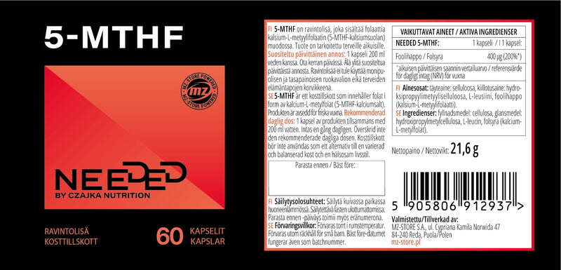 5-MTHF L-Methylfolate 400 µg - 60 Vegan Capsules | 60-Day Supply - Brain Support & Energy & Vitality - Needed