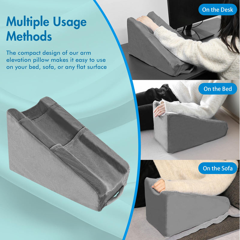 [Australia] - Arm Elevation Pillow with 2 Pockets, Arm Wedge Elevation Pillow Excellent, Ergonomic Elbow Support Pillow for Sleeping Arm Pads Elbow Pillow with Removable Pillow Case-Gray 