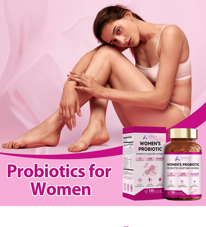 26-in-1 Probiotics for Women with 200 Billion CFUs 15 Strains, Digestive Enzymes & Cranberry Extract, Natural Prebiotics Vaginal Probiotics for Gut Health, Urinary, Immune, Digestion - 120 Vegan Caps