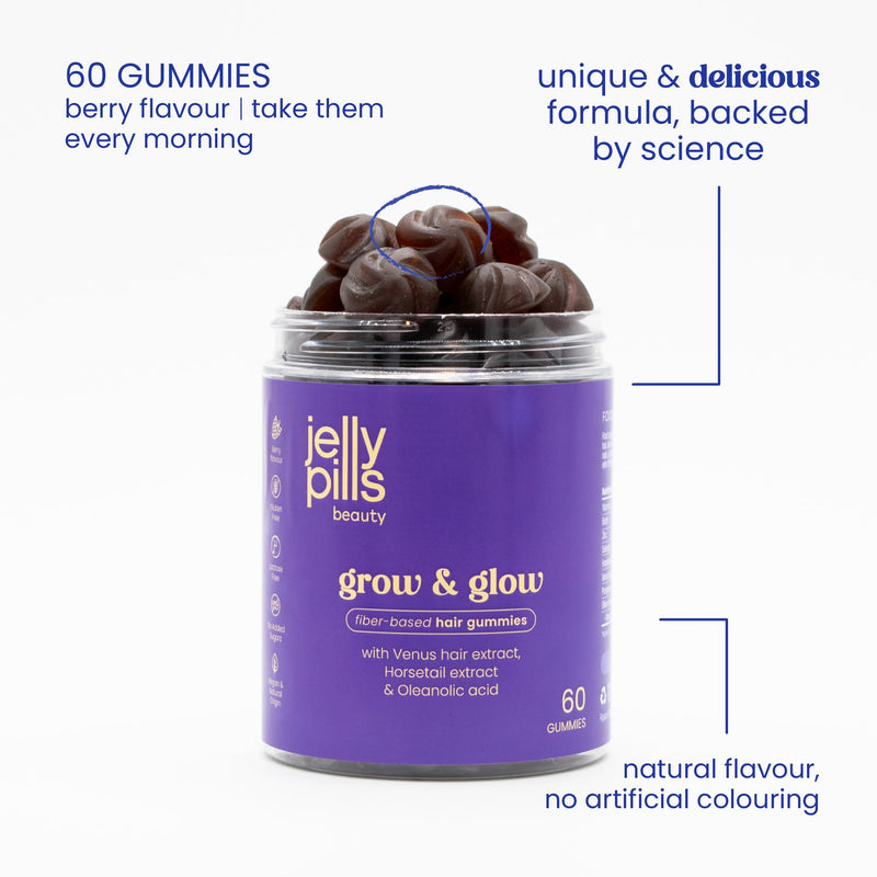Jelly Pills Hair Gummies with Biotin, Horsetail and Oleanolic Acid - 60 Vegan Gummies - No Added Sugar - Raspberry Flavour - Hair, Skin & Nails