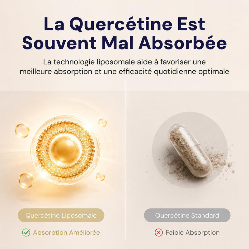 Liposomal Quercetin Supplement 250mg - 30 High Absorption Vegan Capsules with Vitamin C for Immune System & Antioxidant Support - Advanced Flavonoid Complex for Seasonal Wellness