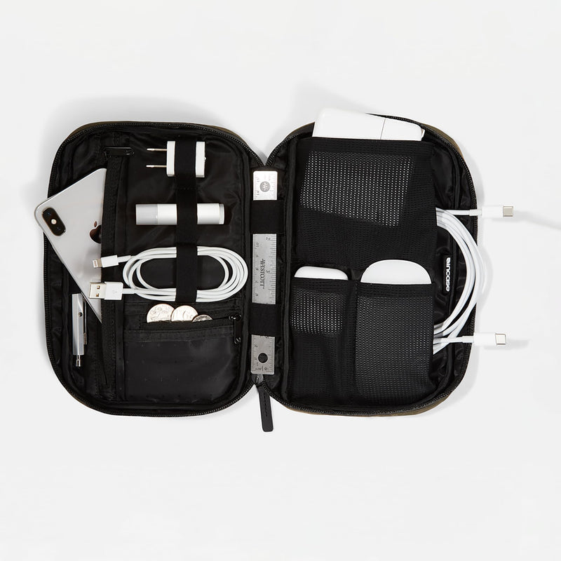 Incase Nylon Accessory and Electronics Organizer Bag - Small Travel Pouch for Cords, Gadgets, Accessories, Compact Tech Bag with Faux-Fur Padded Compartment Jet Black