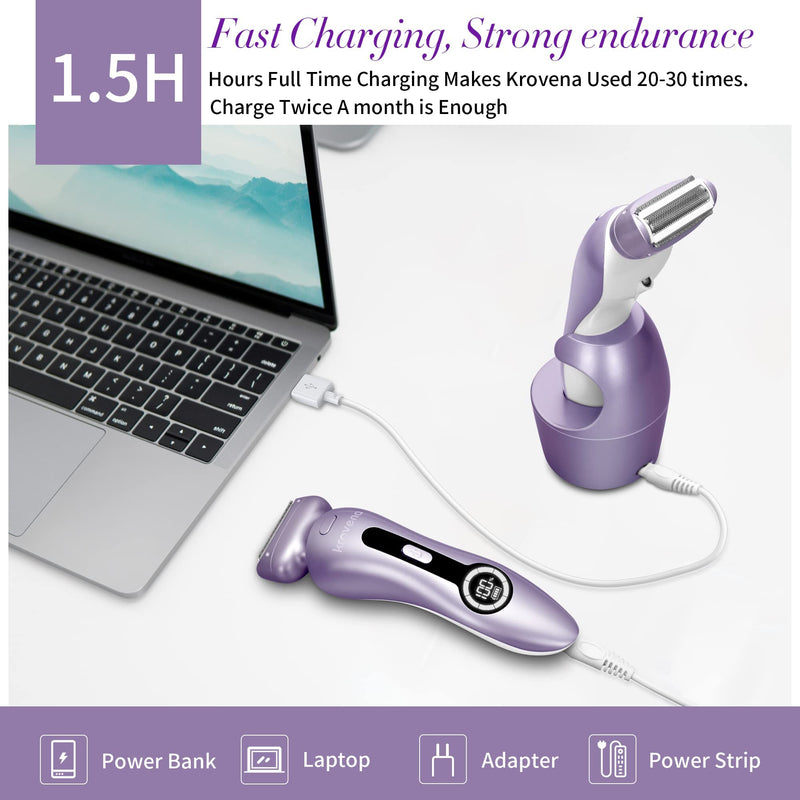 [Australia] - Electric Shaver for Women Electric Razor for Womens Bikini Legs Underarm Public Hairs Rechargeable Trimmer with Detachable Head Cordless Wet Dry Use Purple 