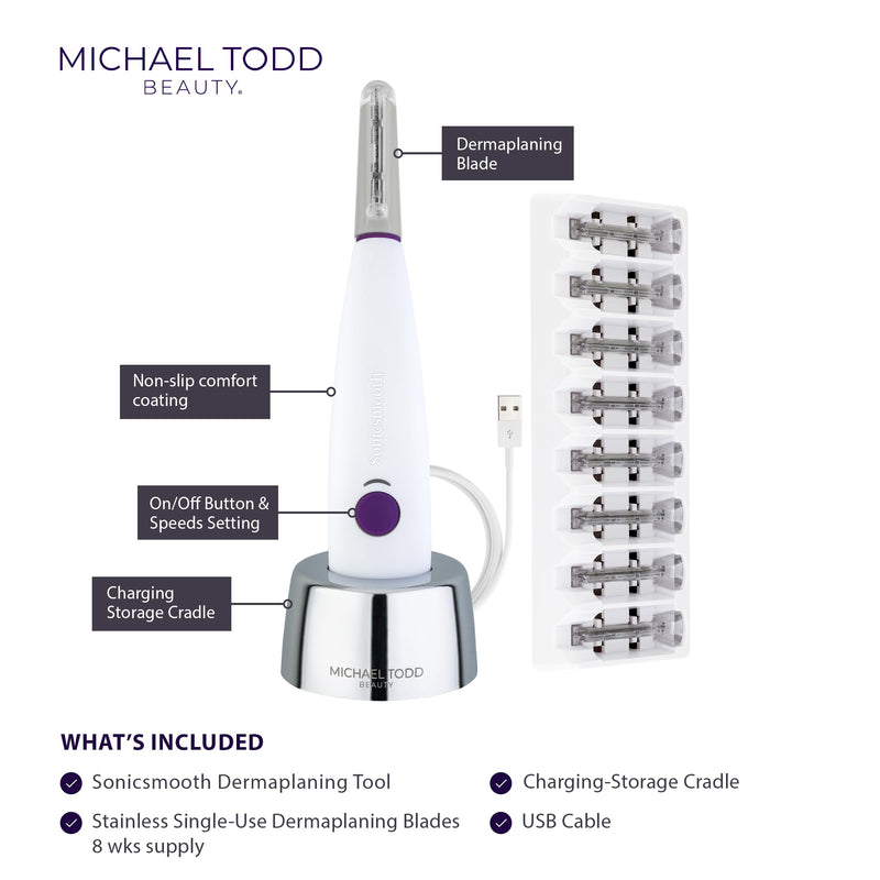 [Australia] - Michael Todd Beauty - Sonicsmooth – SONIC Technology Dermaplaning Tool - 2 in 1 Women’s Facial Exfoliation & Peach Fuzz Hair Removal System with 8 Weeks of Dermaplaning Blades 