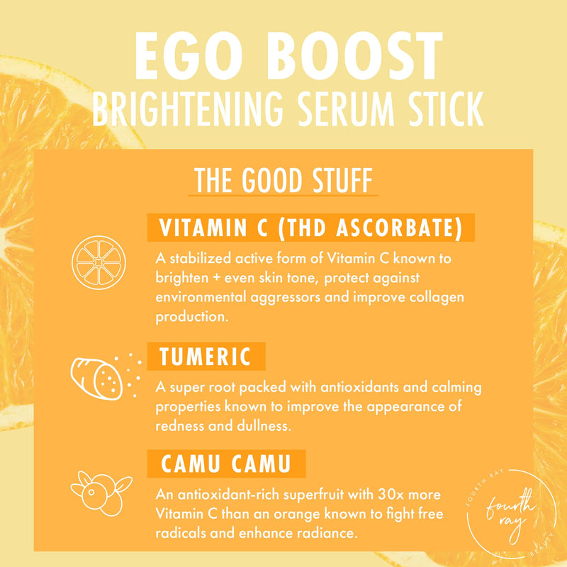 ColourPop Brightening Vitamin C Serum Stick - Radiance-Boosting Face Serum Stick for Glowy Summer Makeup Prep - Enriched with Turmeric to Help Improve the Appearance of Redness - Ego Boost (0.25 oz)