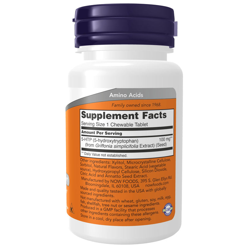 NOW Supplements, 5-HTP (5-hydroxytryptophan) 100 mg, Neurotransmitter Support*, 90 Chewables