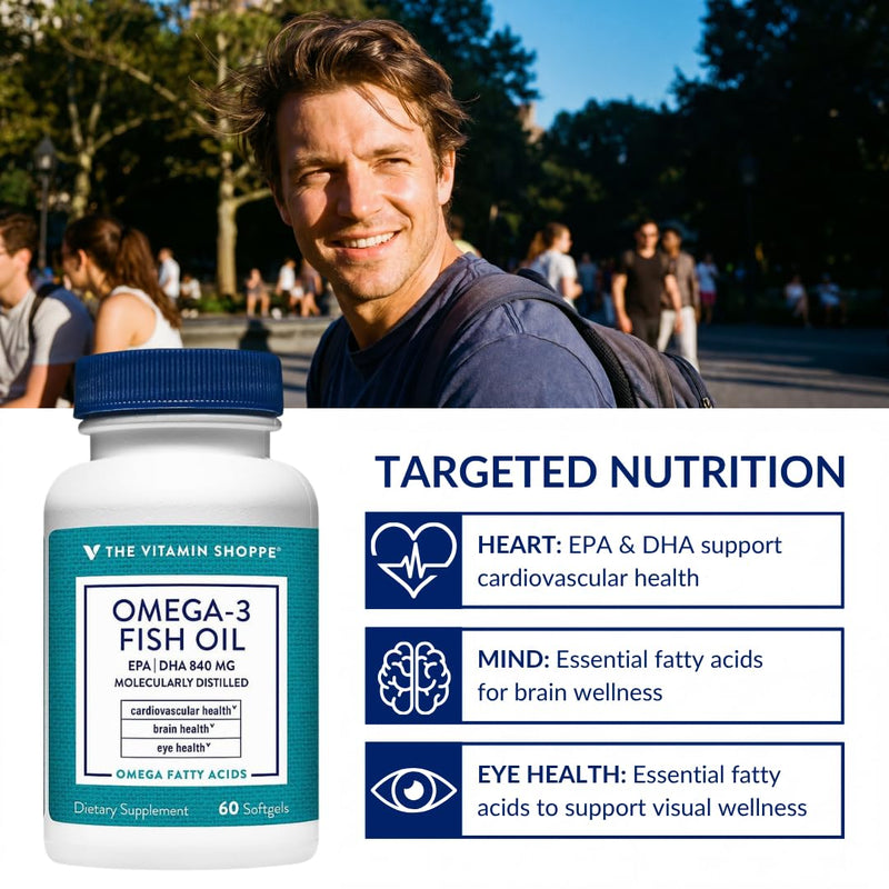The Vitamin Shoppe Brand Omega 3 Fish Oil 1100 MG, Unflavored, 60 Softgels | EPA & DHA Softgels, Fish Oil Supplement for Men and Women, Gluten Free, Dairy Free, 60 Softgels 60 Count (Pack of 1)