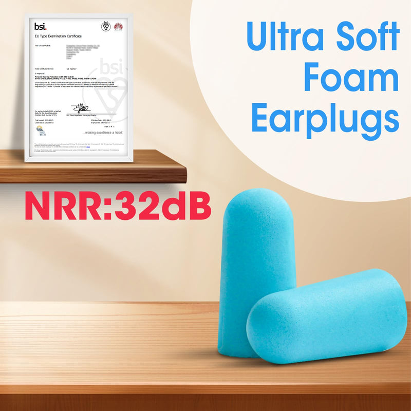 [Australia] - AZEN 100 Pairs Ear Plugs Bulk, NRR 32dB Soft Foam Ear Plugs for Sleeping Noise Cancelling, Earplugs for Concerts Shooting Swimming Noise Reduction (Lake Blue) B-100p 