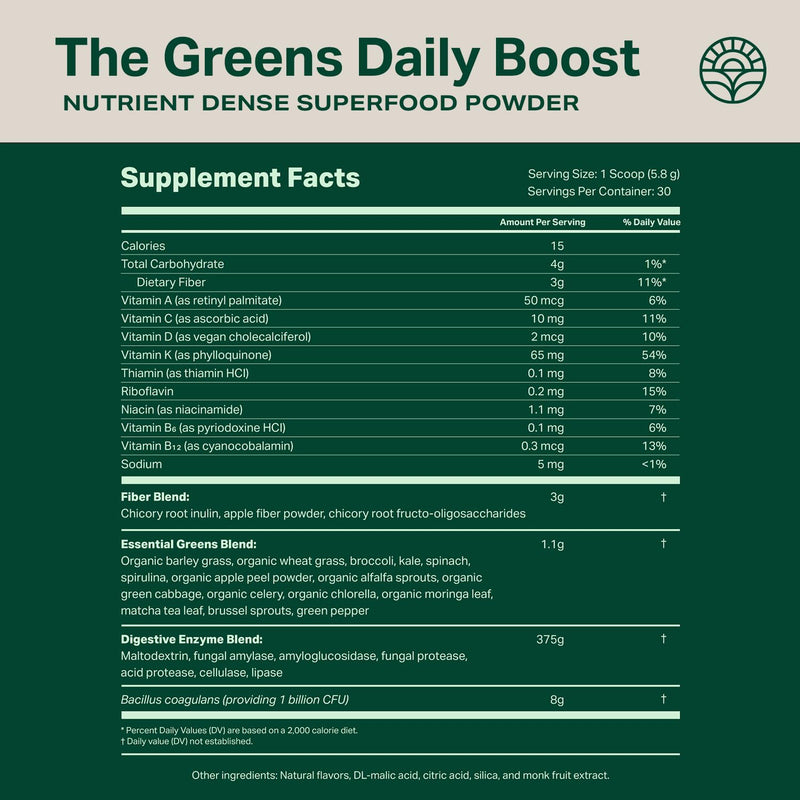 [Australia] - Proper, The Greens Daily Boost Organic Greens Powder. Whole Food, Apple Flavour Veggie Powder Superfood with Wheatgrass, Spirulina, Chlorella, Probiotics. Daily Drink Mix for Wellness and Digestion 30 Servings 
