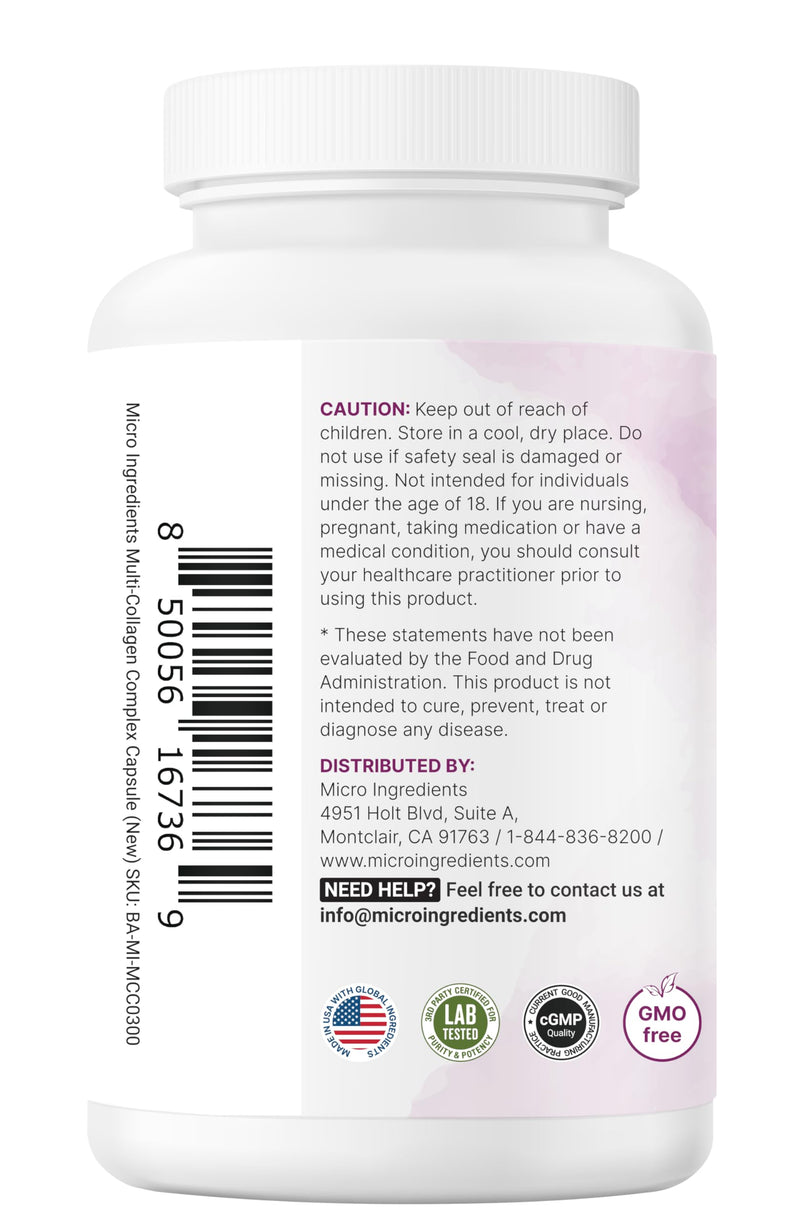 Micro Ingredients Multi Collagen Peptides Pills, 240 Capsules | For Women & Men. Type I, II, III, V, X. Hydrolyzed Collagen Supplement with Biotin, Hyaluronic Acid & Vitamin C. Filler Free. 240 Count (Pack of 1)