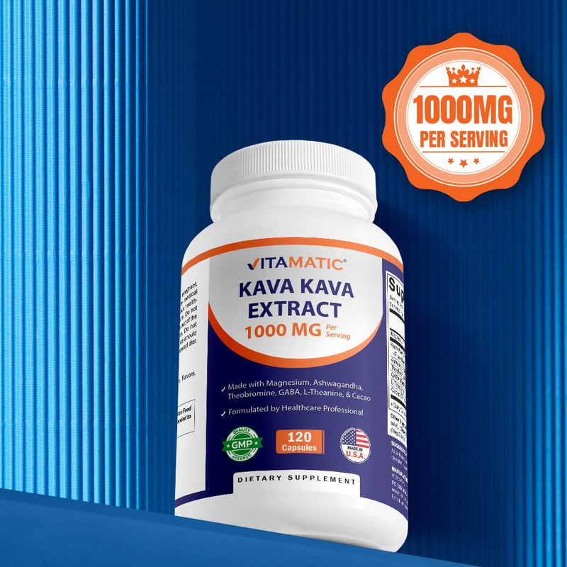 [Australia] - Vitamatic Kava Kava 1000mg with Magnesium, Ashwagandha, GABA, Theobromine, L-Theanine & Cacao ‚Äì 120 Veg Caps ‚Äì Kavalactones for Mood, Stress & Sleep Support. 