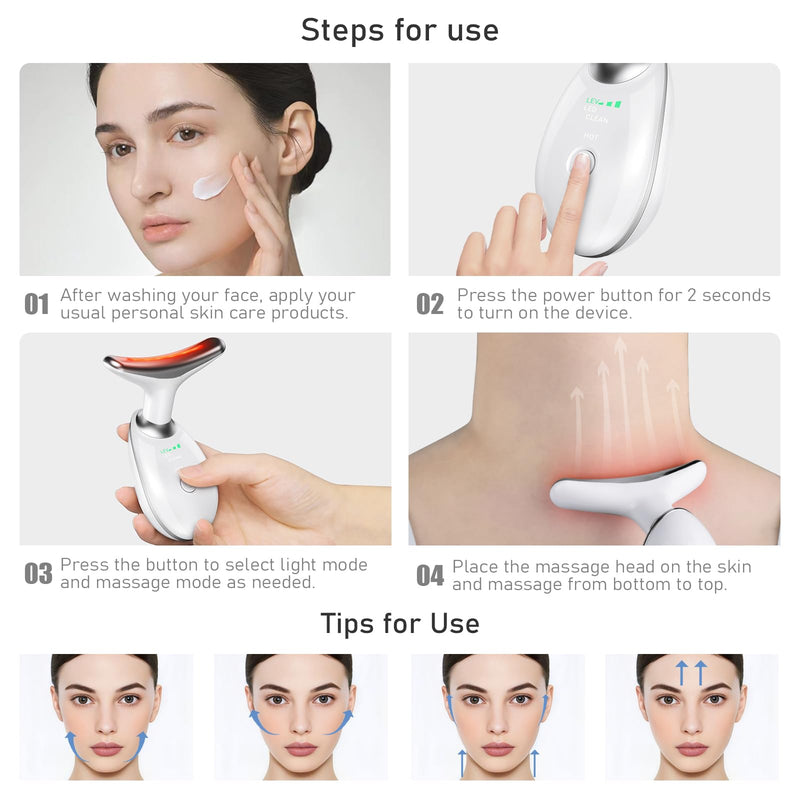 Face Neck Tool for Skin Care, Electric Neck Face Lifting Device for Wrinkle Removal (White) White
