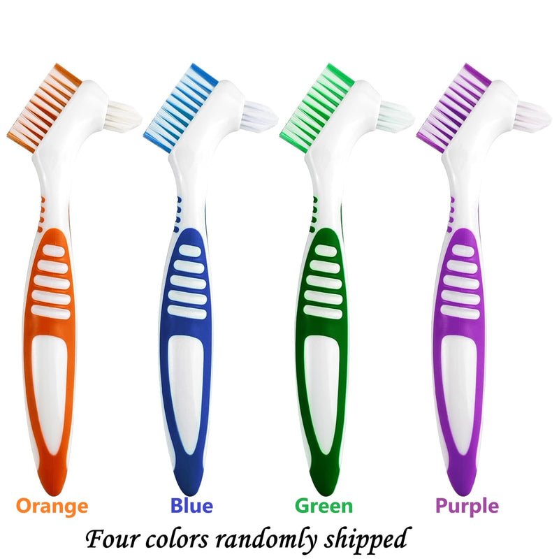 [Australia] - Random Color 1 Premium Dual-Sided Denture Cleaning Brush with Multi-Layered Soft Bristles and Rubber Anti-Slip Handle - Portable False Teeth Cleaning Tool for Efficient Denture Care (1) 