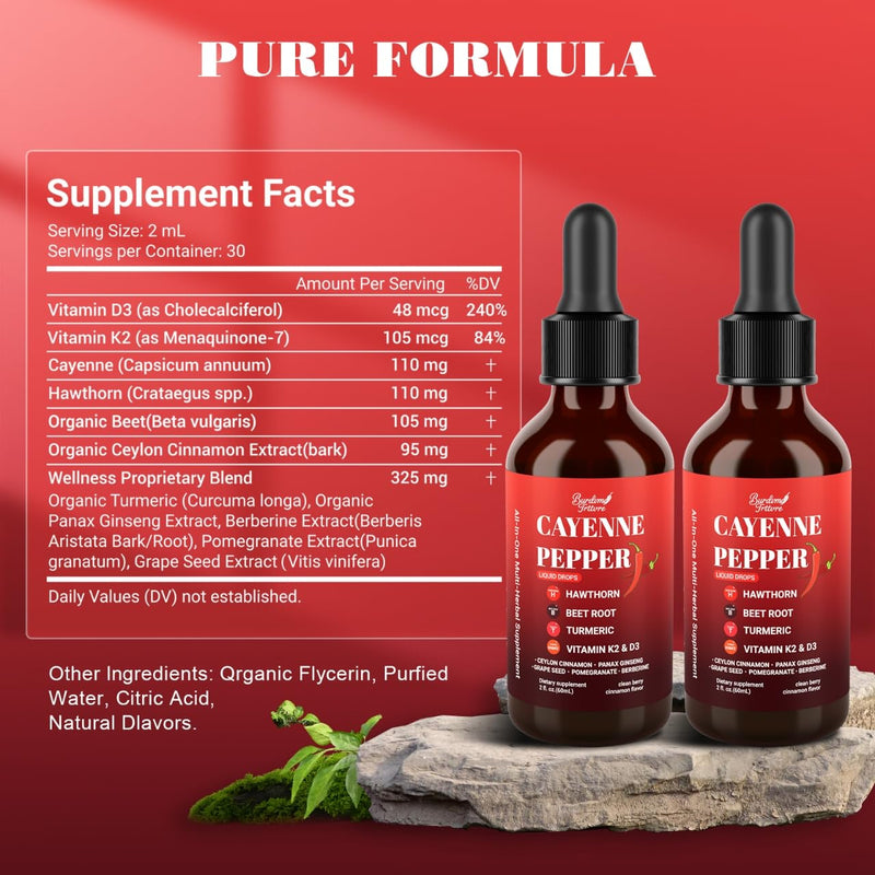 [Australia] - Premium Cayenne Pepper Drops Supplement with Hawthorn, Beet Root, Turmeric, Vitamin K2 & D3, Ginseng, Ceylon Cinnamon ‚Äì Capsaicin Supplements for Wellness Support - 4 OZ 