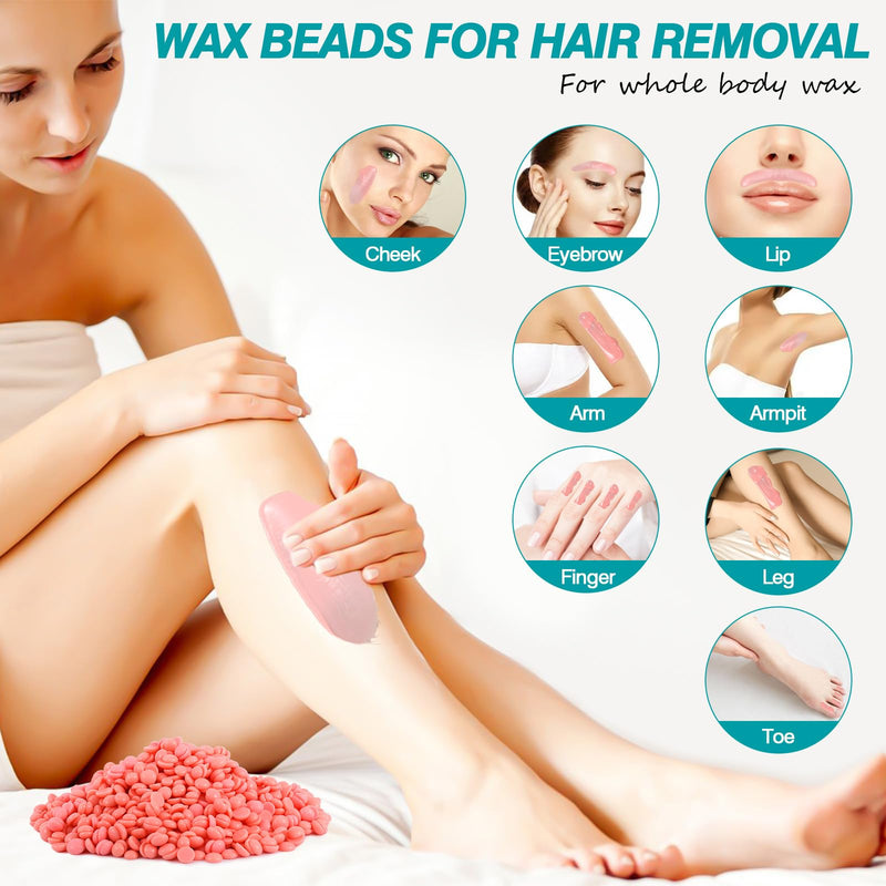 [Australia] - 0.6lb Hypoallergenic Hard Wax Beads for Hair Removal Sensitive Skin, Brazilian, Face, Bikini, Eyebrow, Back, Chest, Legs, Armpit, Waxing Beads for Women Men, 3 Silicone Sticks, Rose 