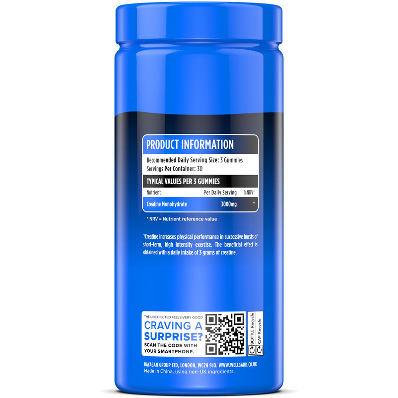 Wellgard Creatine Gummies - Truedose 3000mg Creatine Monohydrate Gummy, Batch Tested & Lab Verified, 90 Gummies 30 Day Supply, Vegan