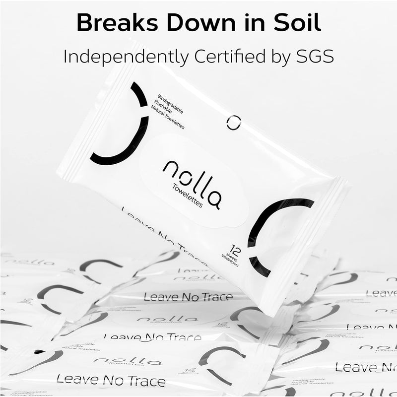 [Australia] - Nolla Flushable Wipes Travel Packs, 100% Plant-Based, Plastic-Free and Biodegradable - Unscented + Soothing Aloe and Vitamin E 120 Count (10 Packs of 12) 12 Count (Pack of 10) 