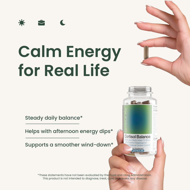 Cortisol Balance Supplement – Supports Stress, Focus & Daily Energy – with Ashwagandha, Rhodiola Rosea, L-Theanine, Magnesium, Zinc & B6 – Adaptogen Formula – Vegan Capsules