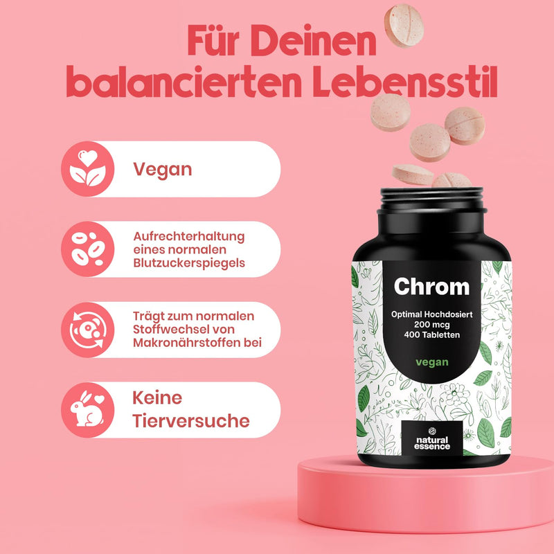 [Australia] - Chromium tablets made from chromium picolinate - 400 tablets in high doses with 200 mcg chromium per tablet - vegan and produced in Germany Original 