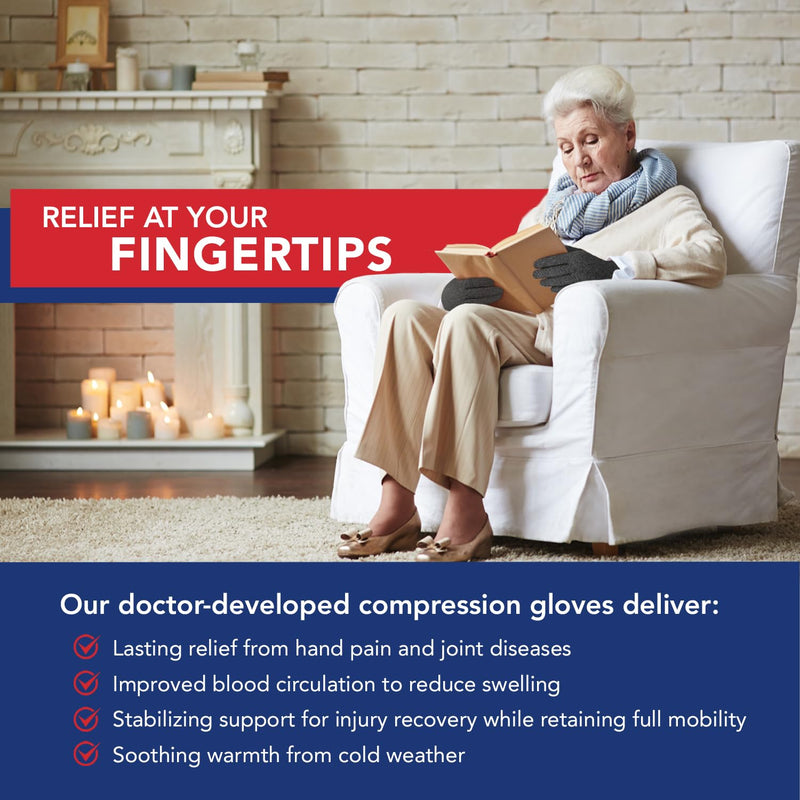 [Australia] - Doctor Developed Arthritis Gloves - Full Finger Compression Gloves for Raynauds & Hand Pain - Compression Gloves for Arthritis for Women & Men, Carpal Tunnel Gloves With Doctor Handbook (full-length, M, Grey) Medium 