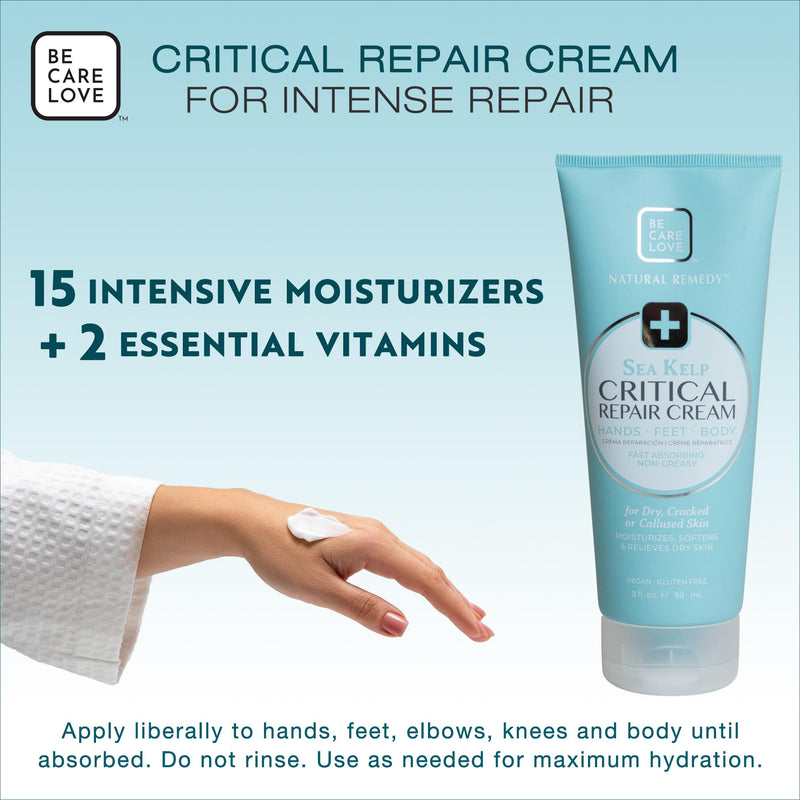 Be Care Love Critical Repair Working Hands Cream for Dry Cracked Hands, | Sea Kelp Hand Cream with Arnica, Shae Butter for hands, feet and body, skin care moisturizer, Made In USA, 7 fl oz 7 Fl Oz (Pack of 1)